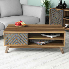 Hanah Home Mesa de Centro con Diseño Chevron en Nogal y Azul